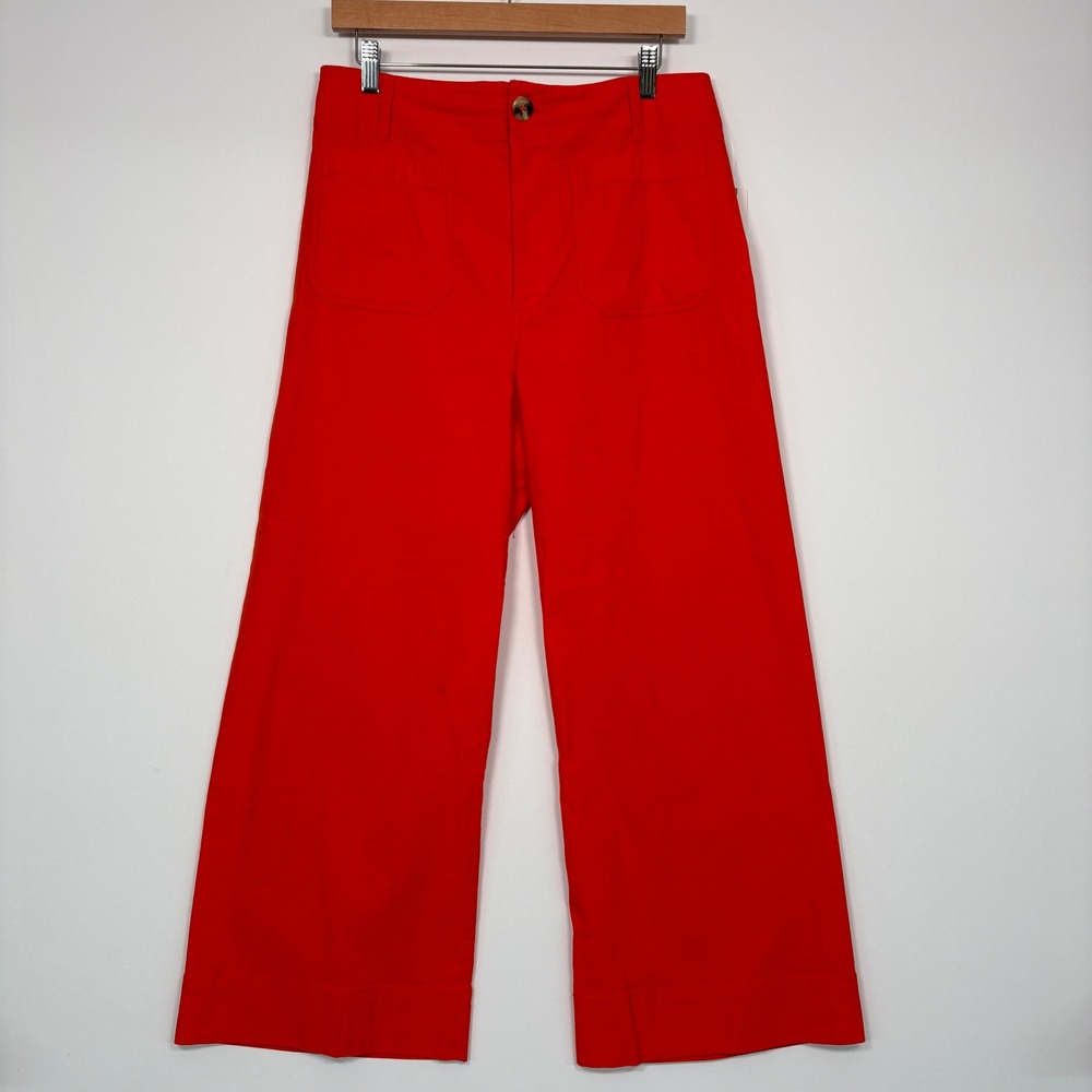 Anthropologie Maeve Women Wide Leg Pants 31 Orange The Colette High Rise Cropped